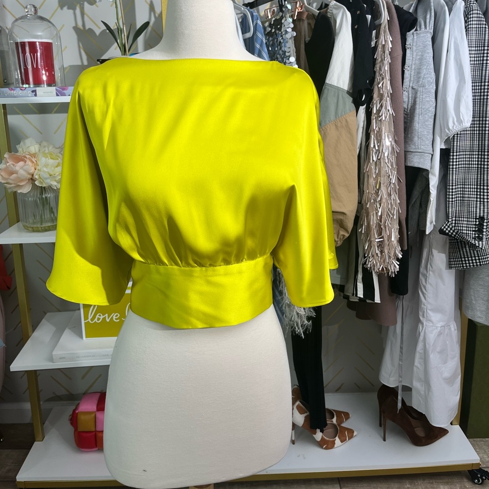 Lime green Zara blouse with open back!